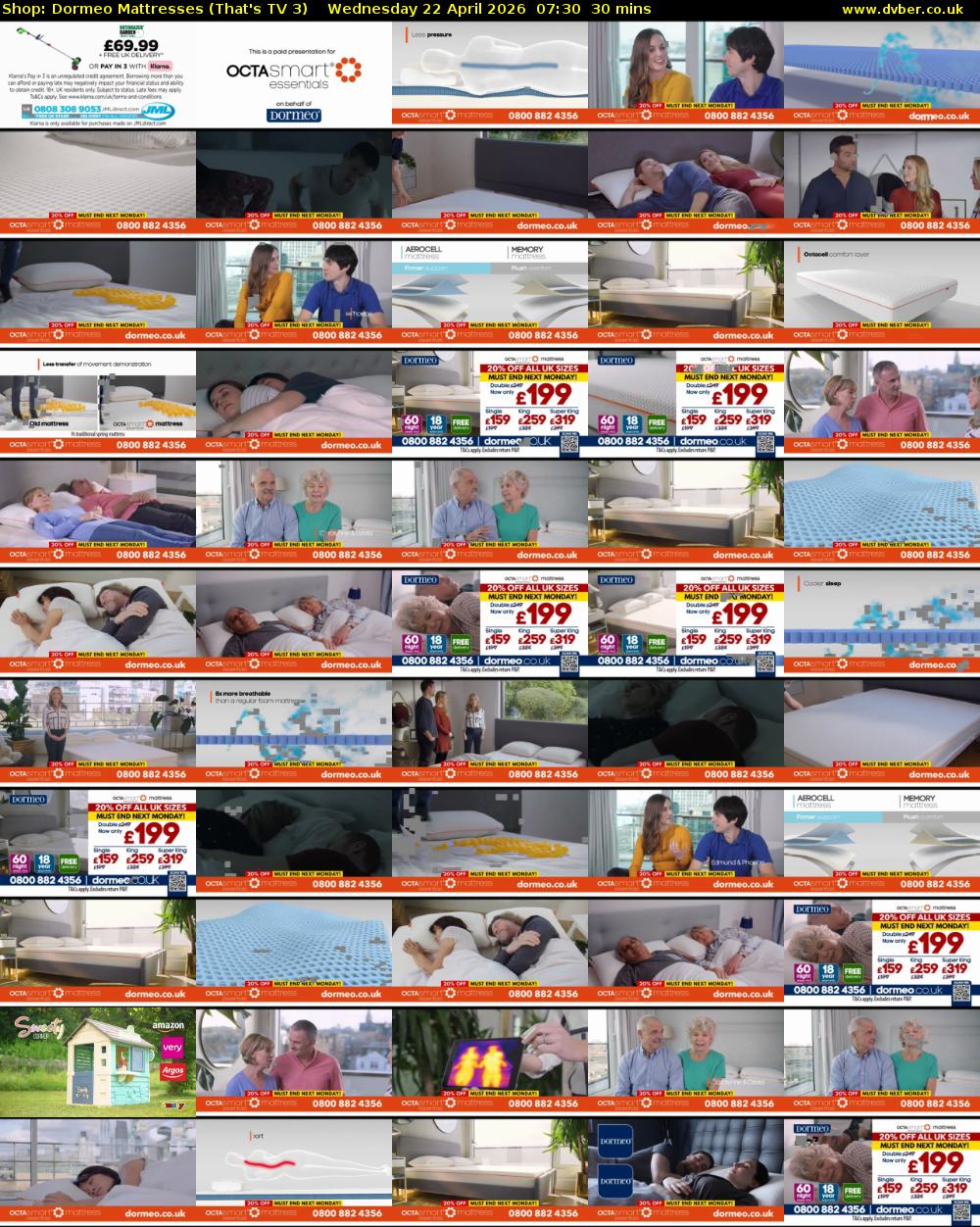 Shop: Dormeo Mattresses (That's TV 3) Wednesday 22 April 2026 07:30 - 08:00