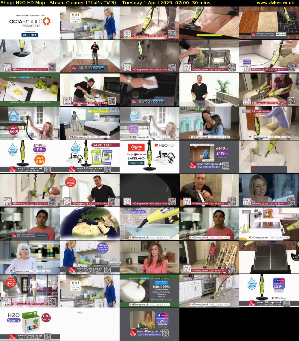 Shop: H2O HD Mop - Steam Cleaner (That's TV 3) Tuesday 1 April 2025 07:00 - 07:30