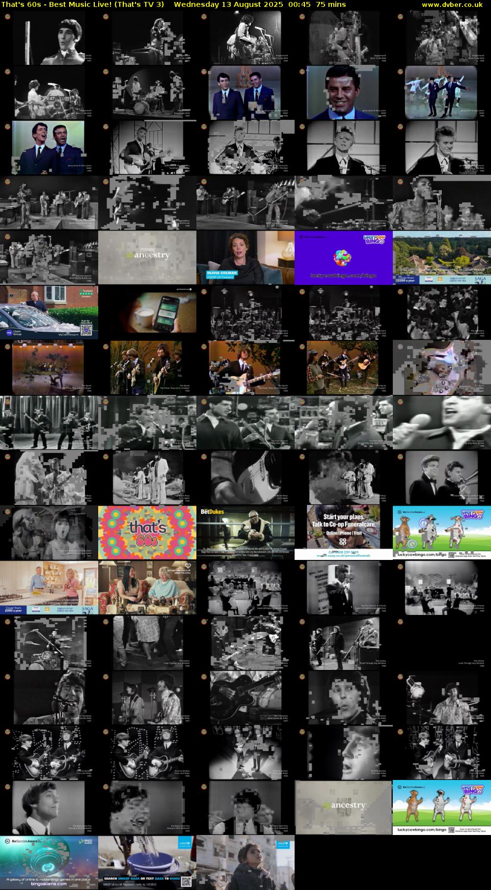 That's 60s - Best Music Live! (That's TV 3) Wednesday 13 August 2025 00:45 - 02:00