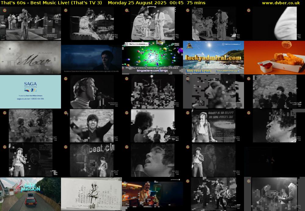 That's 60s - Best Music Live! (That's TV 3) Monday 25 August 2025 00:45 - 02:00