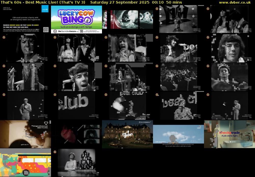 That's 60s - Best Music Live! (That's TV 3) Saturday 27 September 2025 00:10 - 01:00