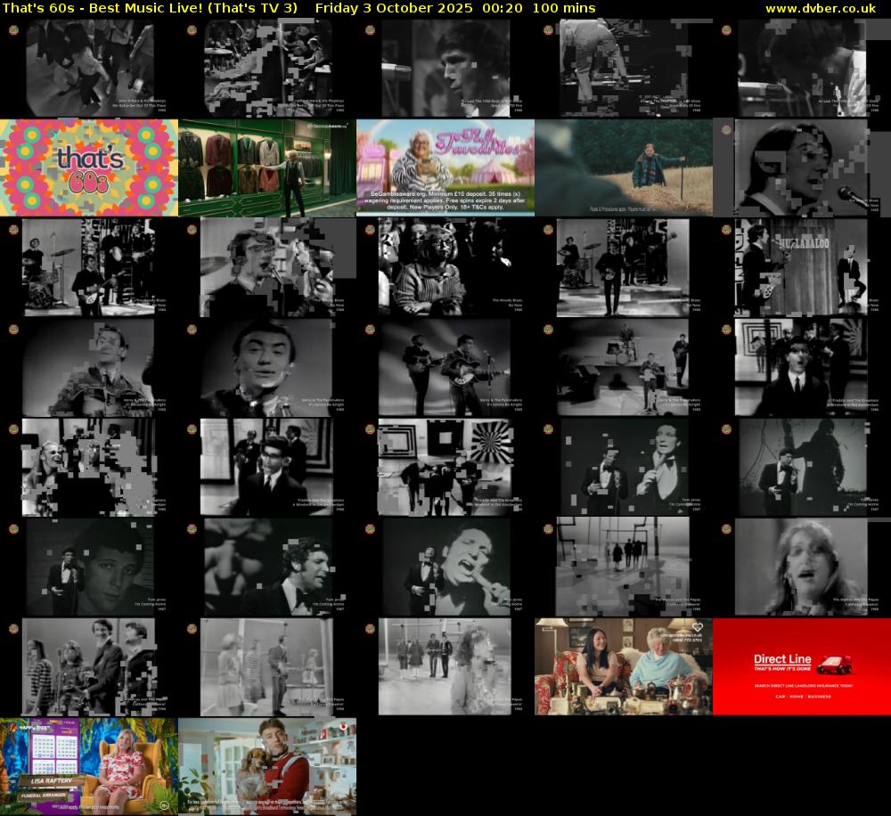 That's 60s - Best Music Live! (That's TV 3) Friday 3 October 2025 00:20 - 02:00