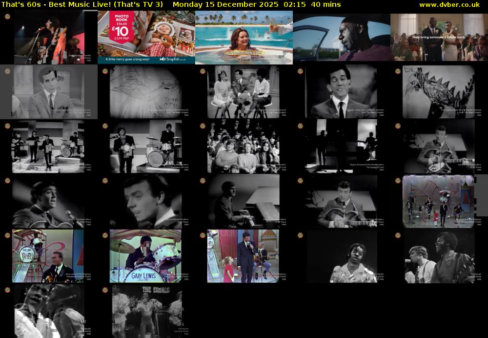 That's 60s - Best Music Live! (That's TV 3) Monday 15 December 2025 02:15 - 02:55