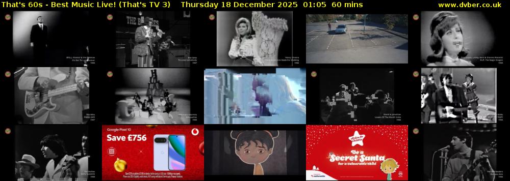 That's 60s - Best Music Live! (That's TV 3) Thursday 18 December 2025 01:05 - 02:05