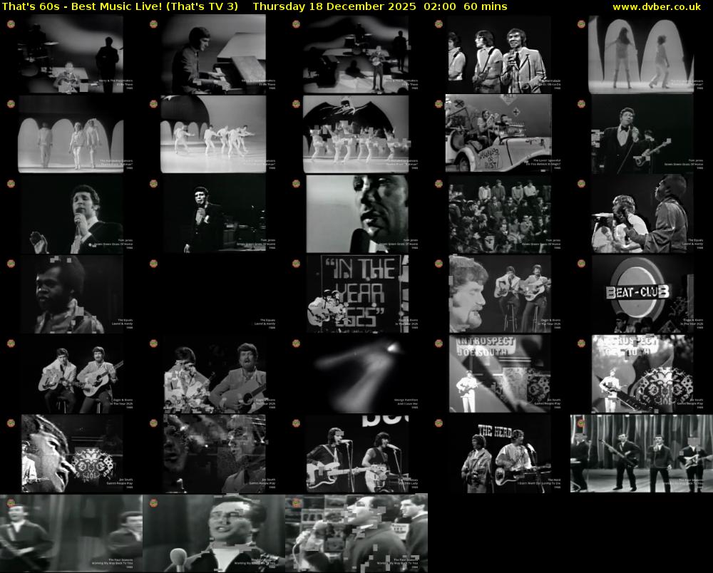 That's 60s - Best Music Live! (That's TV 3) Thursday 18 December 2025 02:00 - 03:00