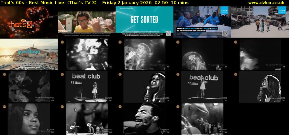 That's 60s - Best Music Live! (That's TV 3) Friday 2 January 2026 02:50 - 03:00