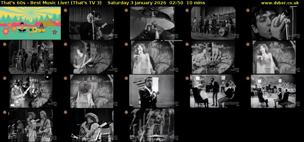 That's 60s - Best Music Live! (That's TV 3) Saturday 3 January 2026 02:50 - 03:00