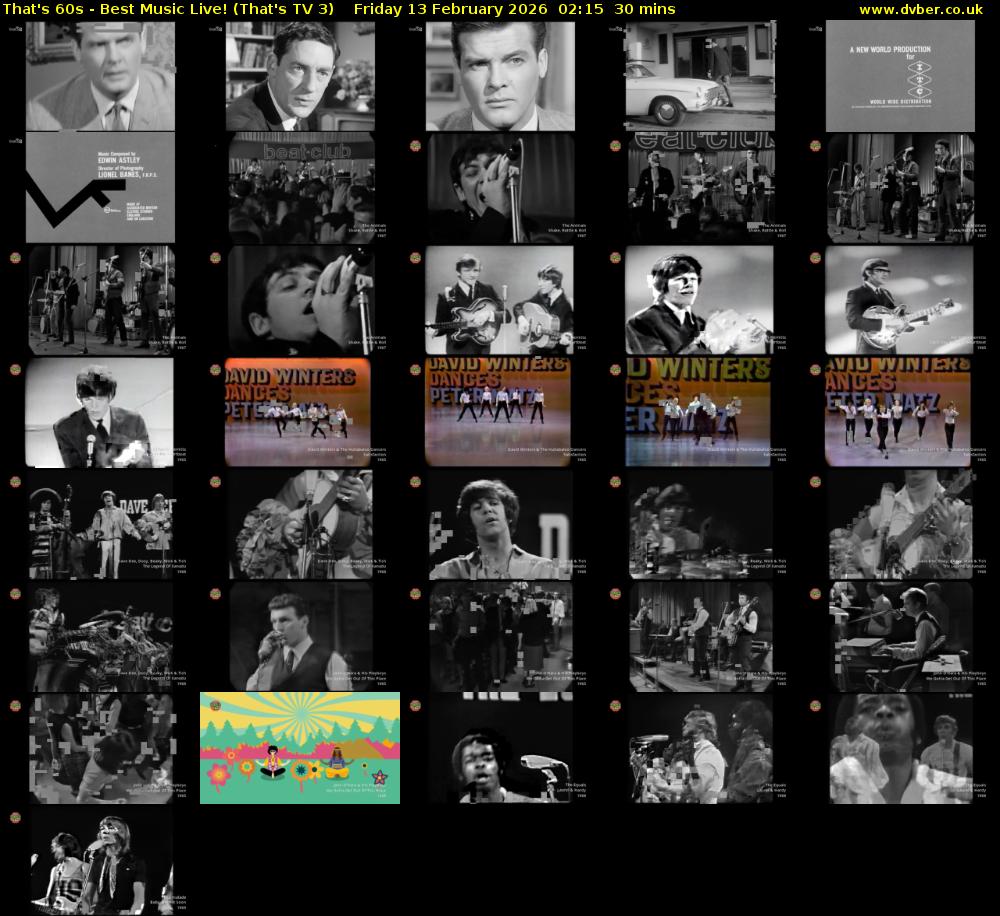That's 60s - Best Music Live! (That's TV 3) Friday 13 February 2026 02:15 - 02:45