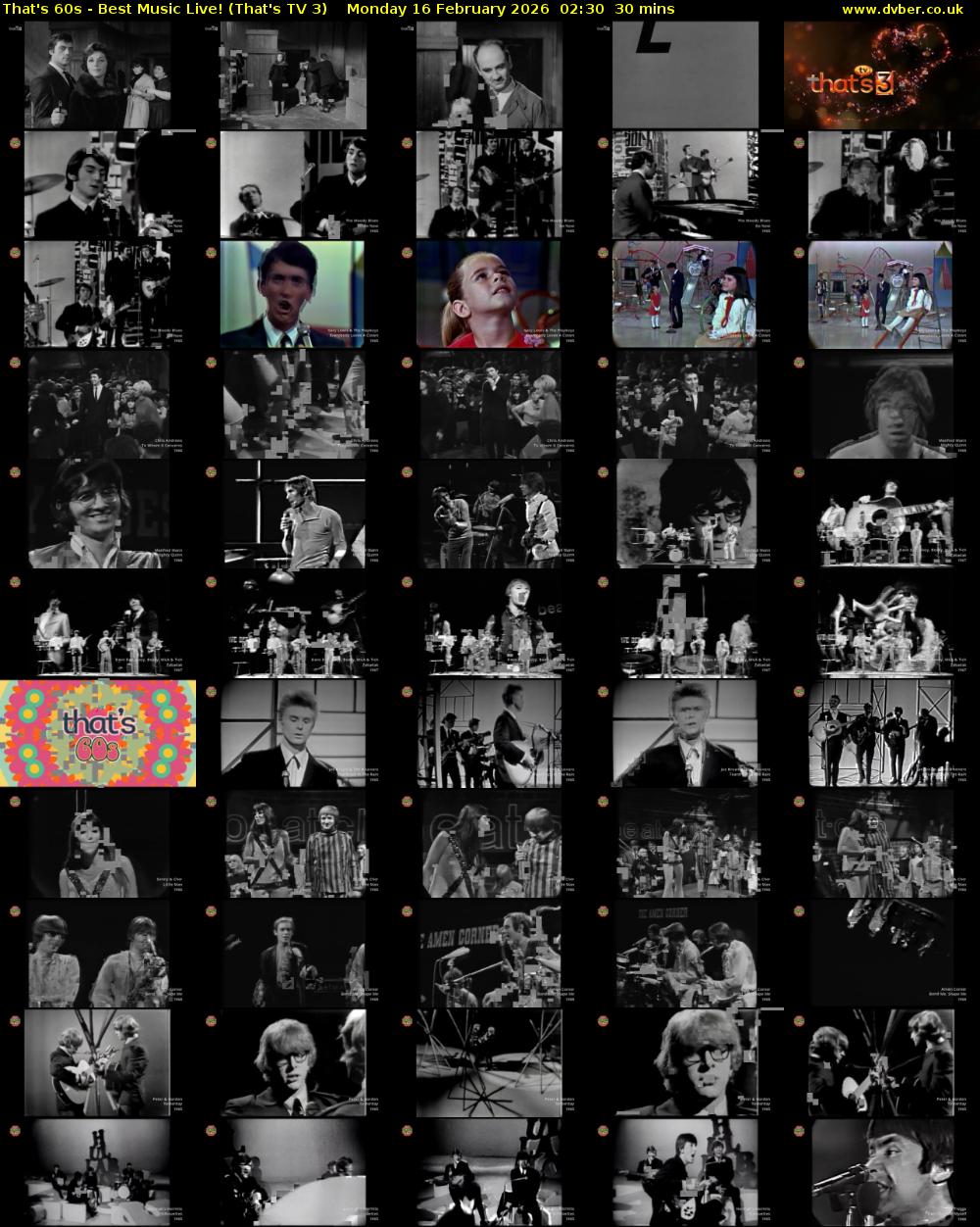 That's 60s - Best Music Live! (That's TV 3) Monday 16 February 2026 02:30 - 03:00