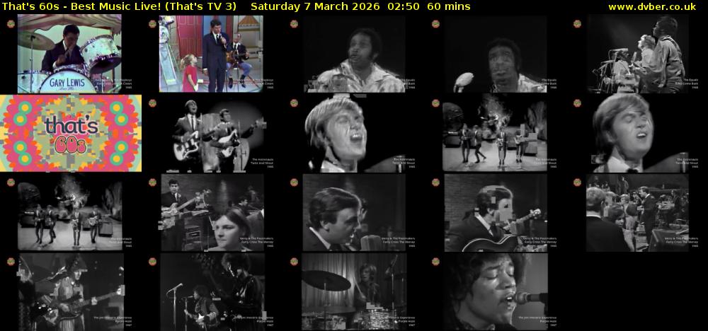 That's 60s - Best Music Live! (That's TV 3) Saturday 7 March 2026 02:50 - 03:50