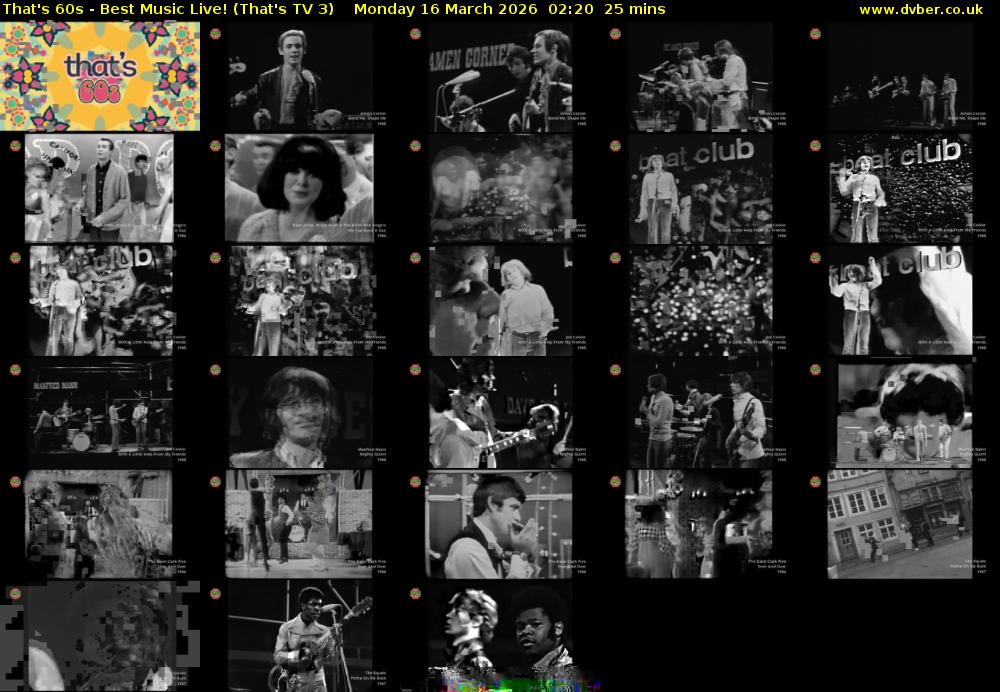 That's 60s - Best Music Live! (That's TV 3) Monday 16 March 2026 02:20 - 02:45