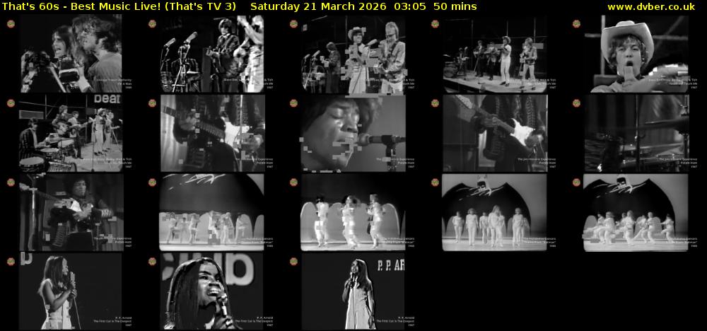 That's 60s - Best Music Live! (That's TV 3) Saturday 21 March 2026 03:05 - 03:55