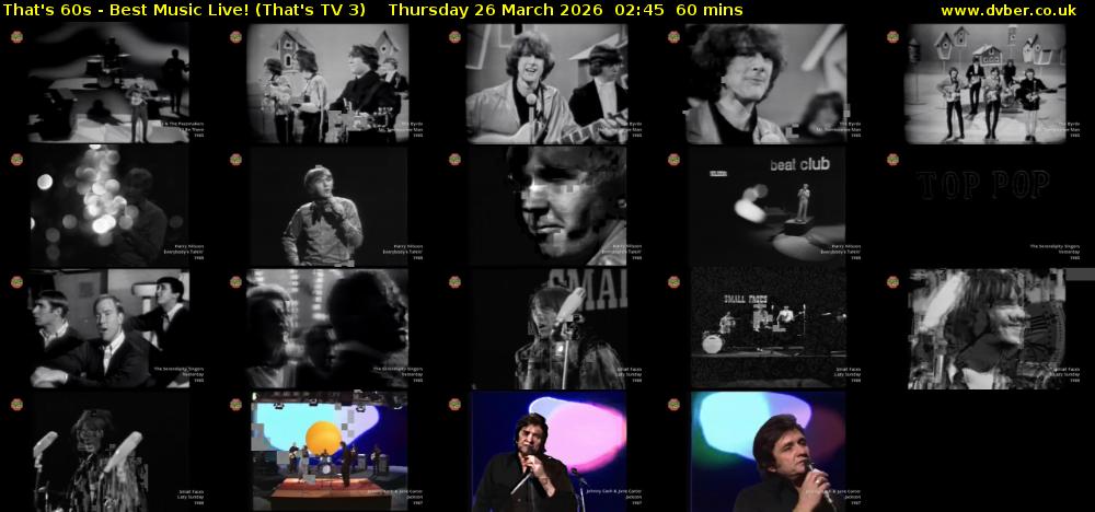 That's 60s - Best Music Live! (That's TV 3) Thursday 26 March 2026 02:45 - 03:45