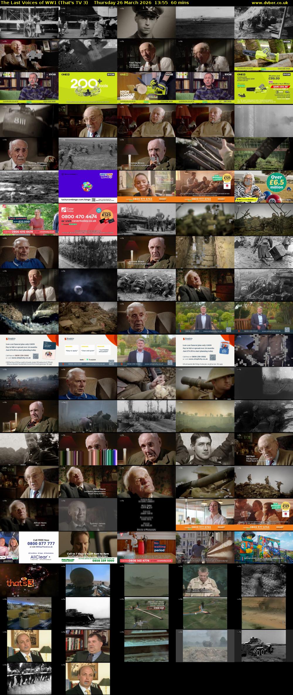 The Last Voices of WW1 (That's TV 3) Thursday 26 March 2026 13:55 - 14:55