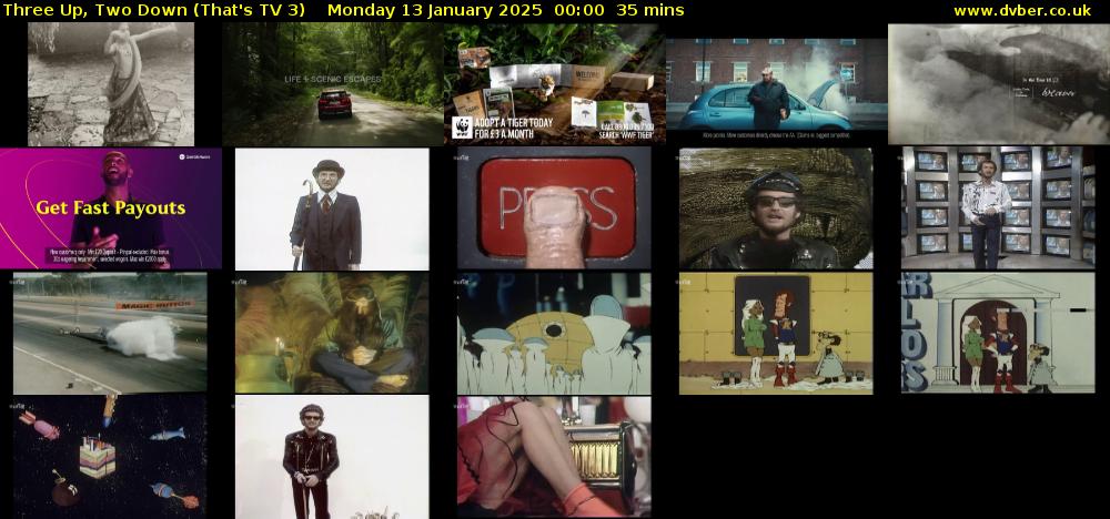 Three Up, Two Down (That's TV 3) Monday 13 January 2025 00:00 - 00:35