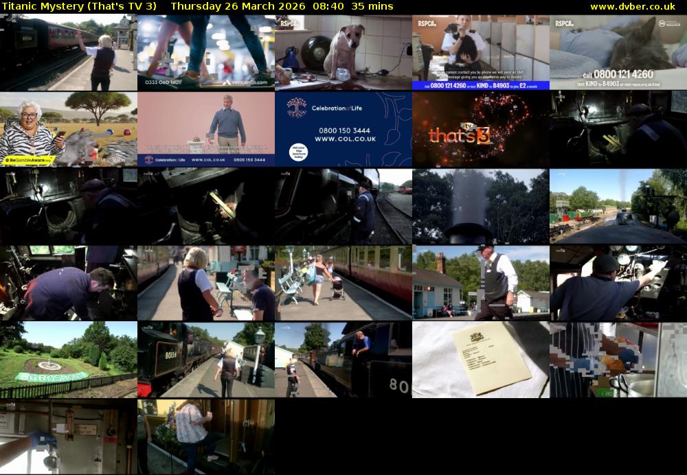 Titanic Mystery (That's TV 3) Thursday 26 March 2026 08:40 - 09:15