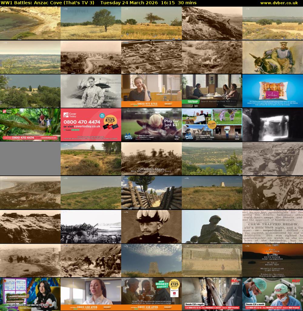 WW1 Battles: Anzac Cove (That's TV 3) Tuesday 24 March 2026 16:15 - 16:45