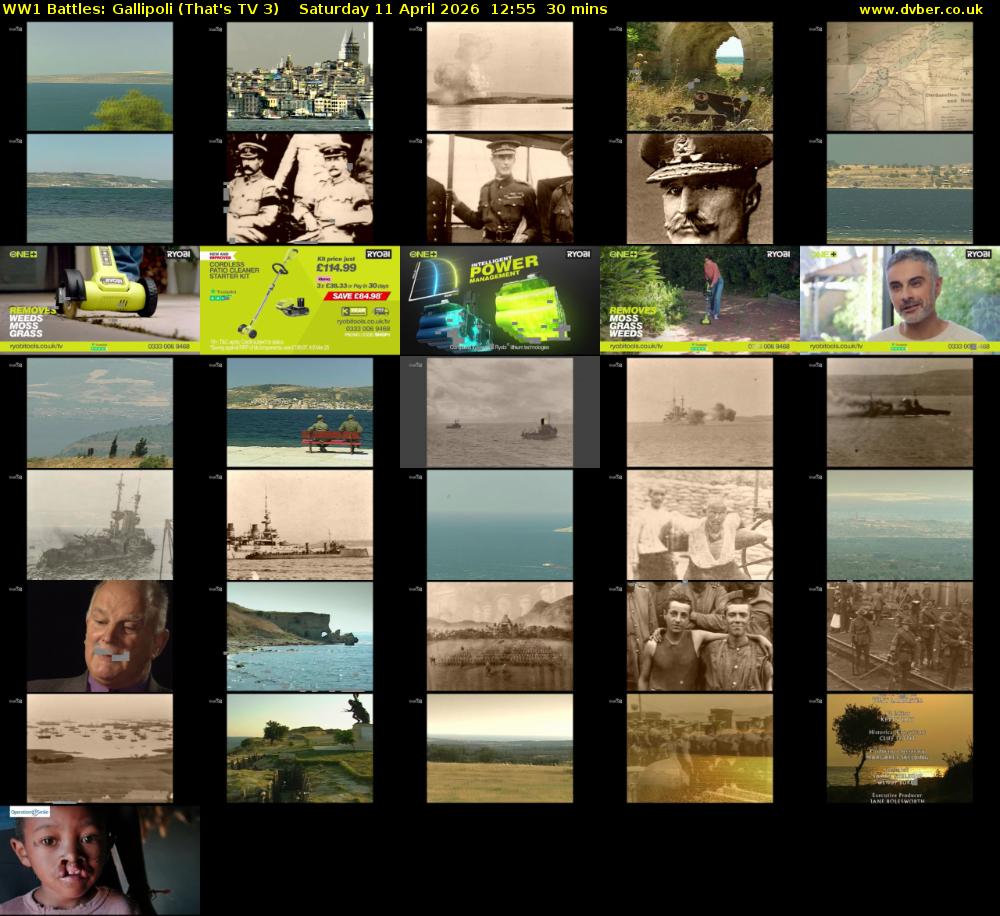 WW1 Battles: Gallipoli (That's TV 3) Saturday 11 April 2026 12:55 - 13:25