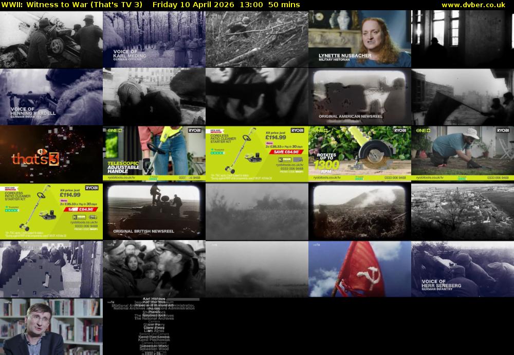 WWII: Witness to War (That's TV 3) Friday 10 April 2026 13:00 - 13:50