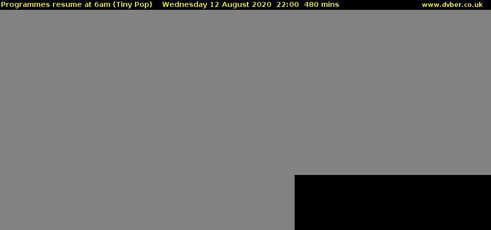 Programmes resume at 6am (Tiny Pop) Wednesday 12 August 2020 22:00 - 06:00