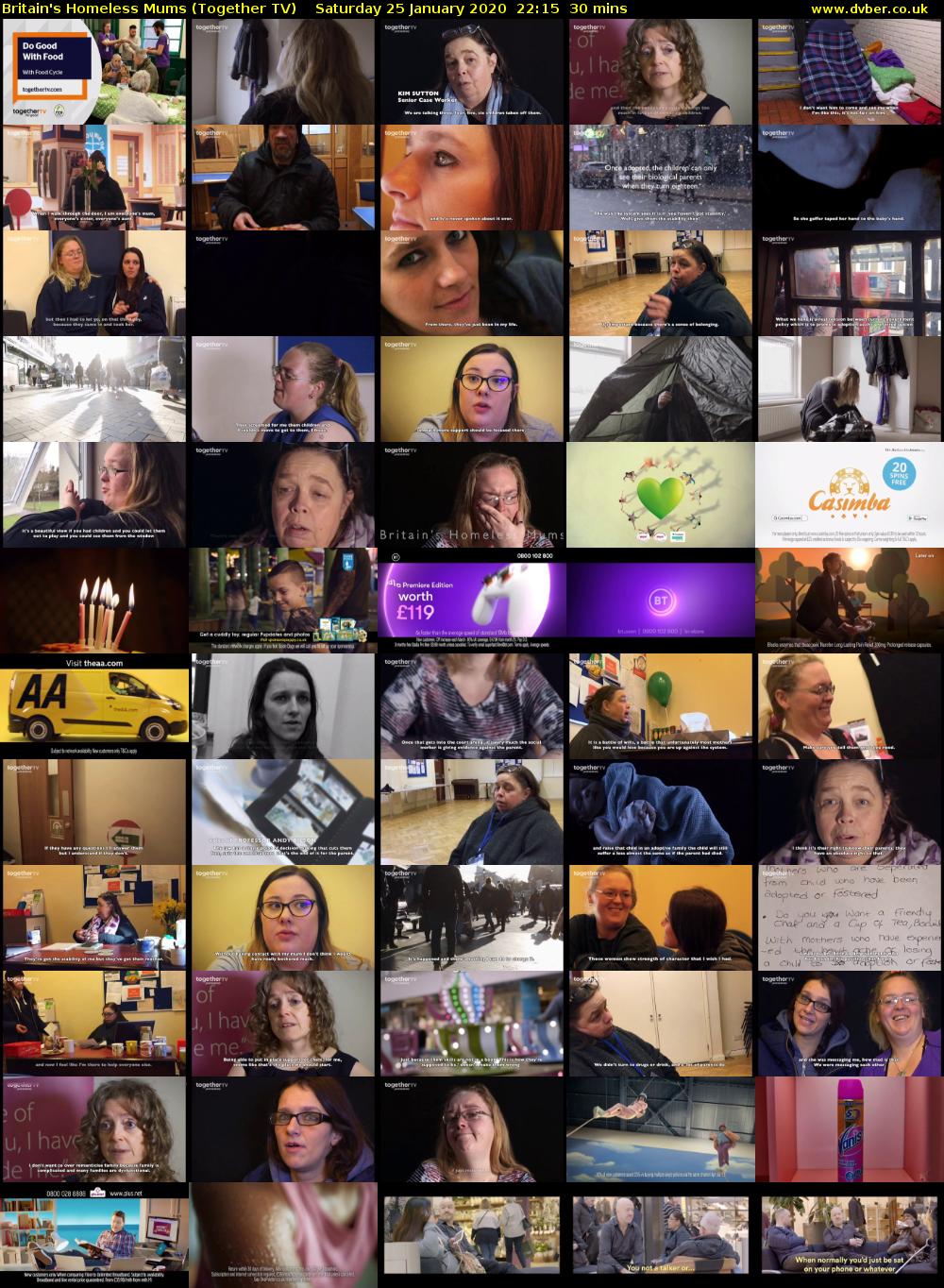 Britain's Homeless Mums (Together TV) Saturday 25 January 2020 22:15 - 22:45