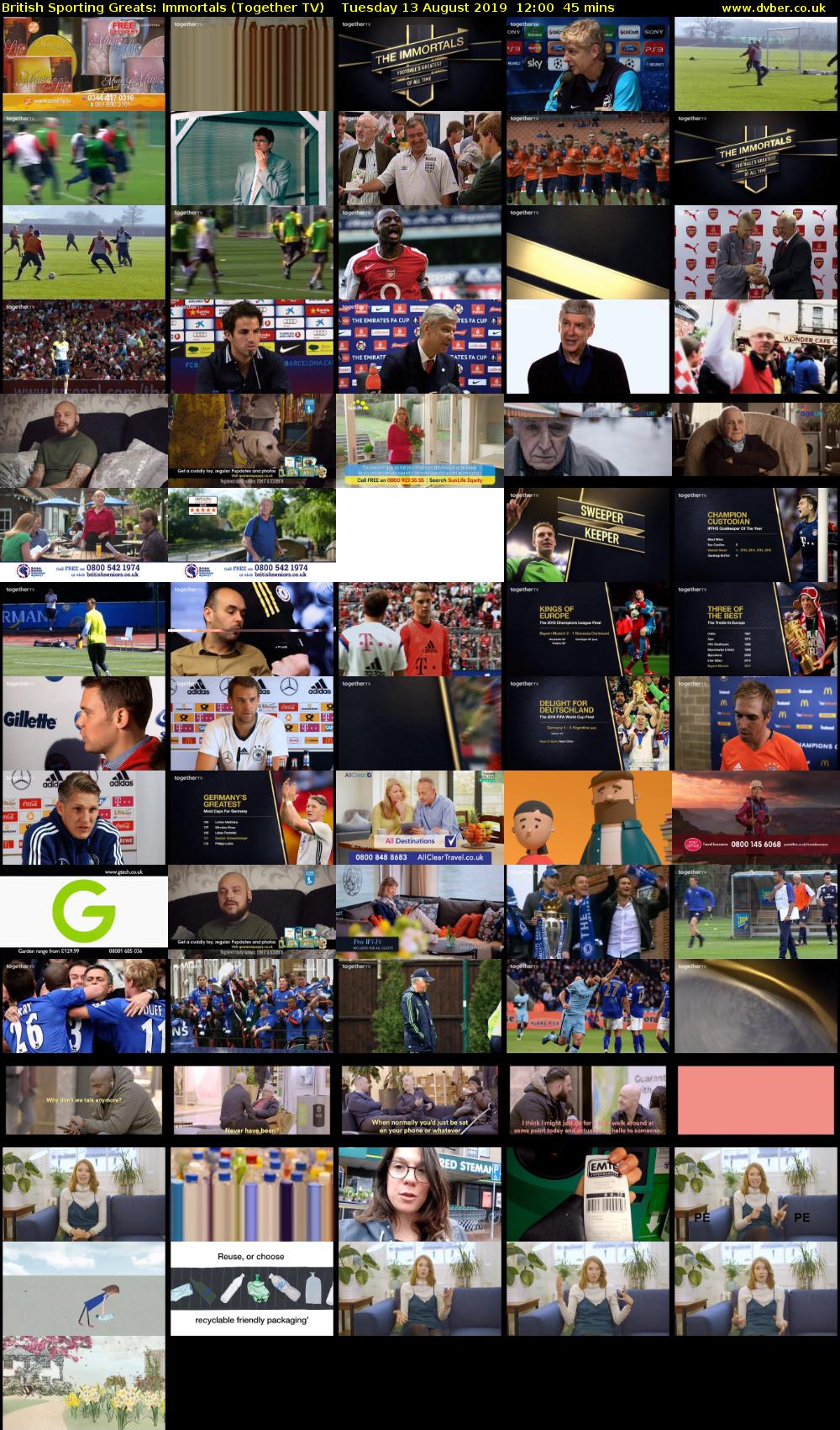 British Sporting Greats: Immortals (Together TV) Tuesday 13 August 2019 12:00 - 12:45