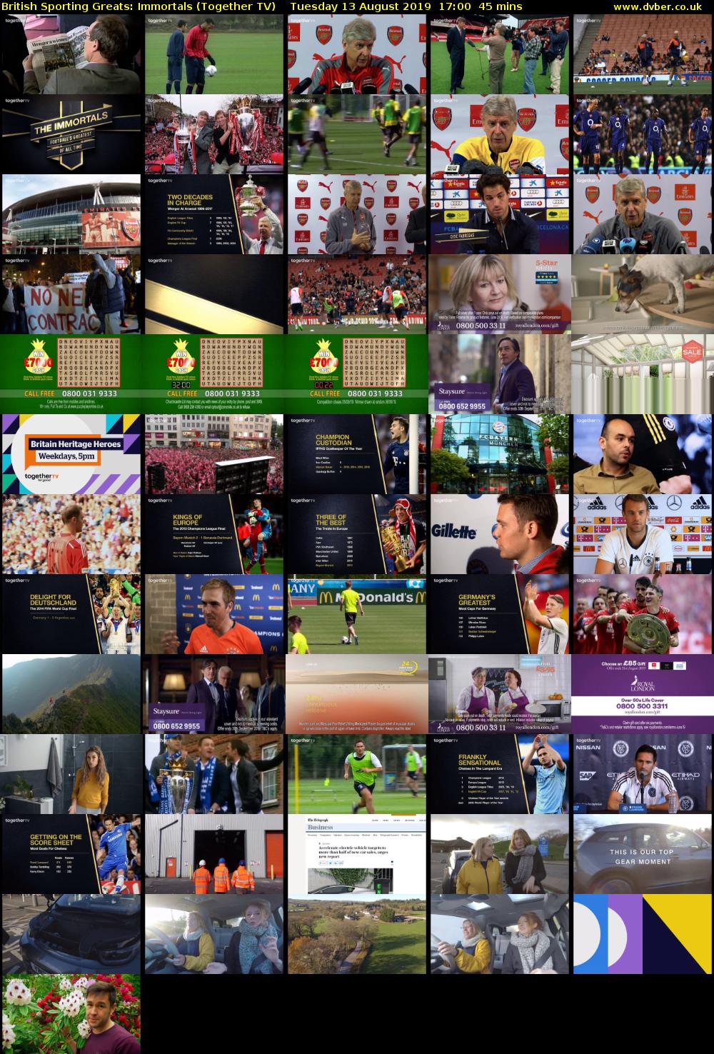 British Sporting Greats: Immortals (Together TV) Tuesday 13 August 2019 17:00 - 17:45