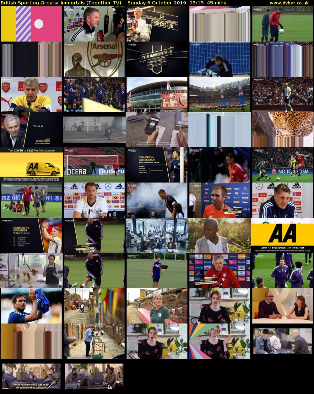 British Sporting Greats: Immortals (Together TV) Sunday 6 October 2019 05:15 - 06:00
