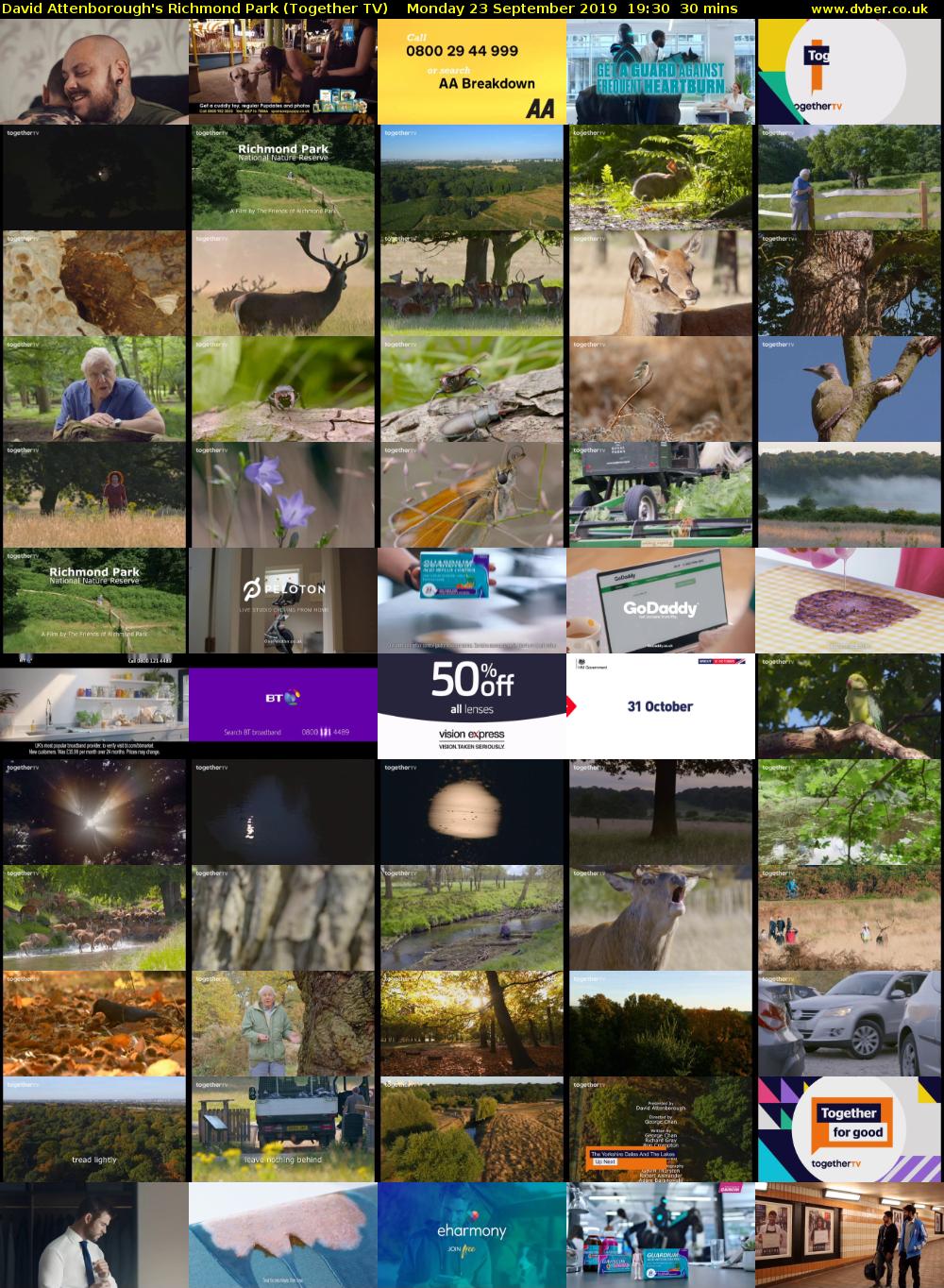 David Attenborough's Richmond Park (Together TV) Monday 23 September 2019 19:30 - 20:00