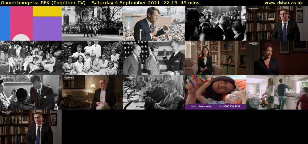 Gamechangers: RFK (Together TV) Saturday 4 September 2021 23:15 - 00:00