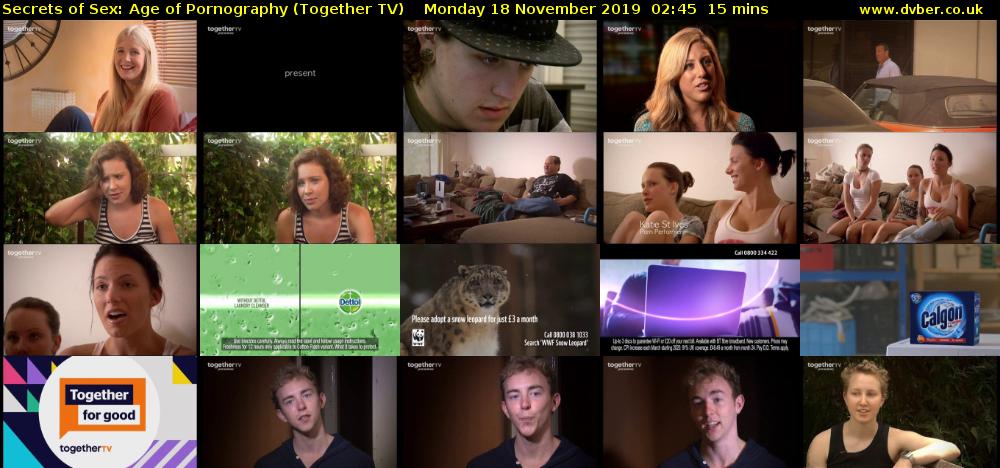 Secrets of Sex: Age of Pornography (Together TV) Monday 18 November 2019 02:45 - 03:00