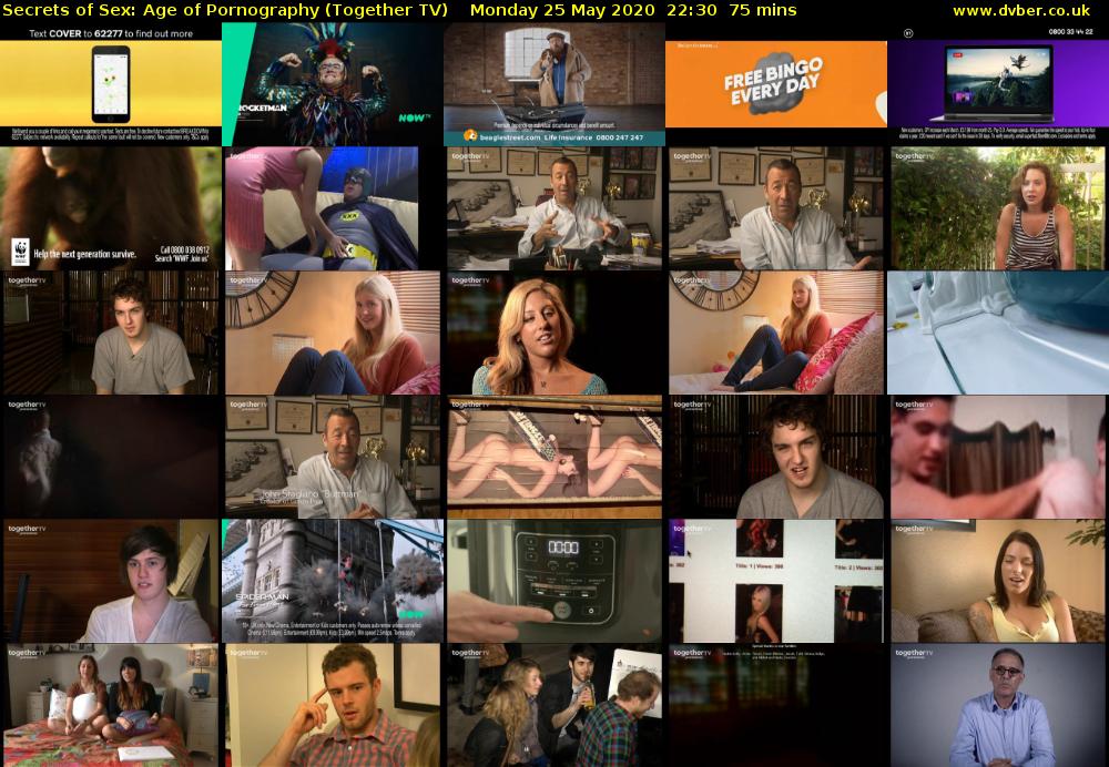 Secrets of Sex: Age of Pornography (Together TV) Monday 25 May 2020 22:30 - 23:45