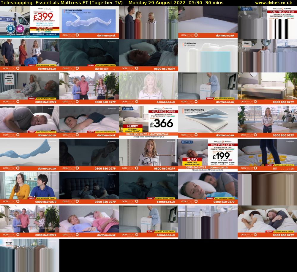 Teleshopping: Essentials Mattress ET (Together TV) Monday 29 August 2022 05:30 - 06:00