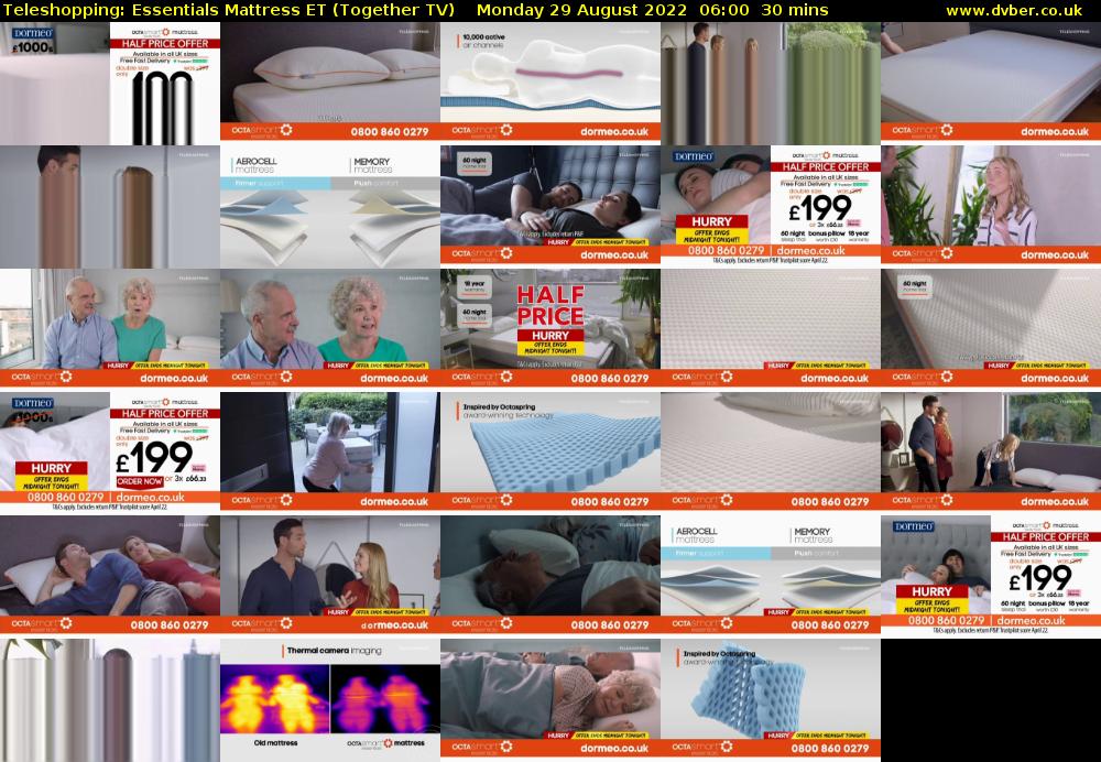 Teleshopping: Essentials Mattress ET (Together TV) Monday 29 August 2022 06:00 - 06:30
