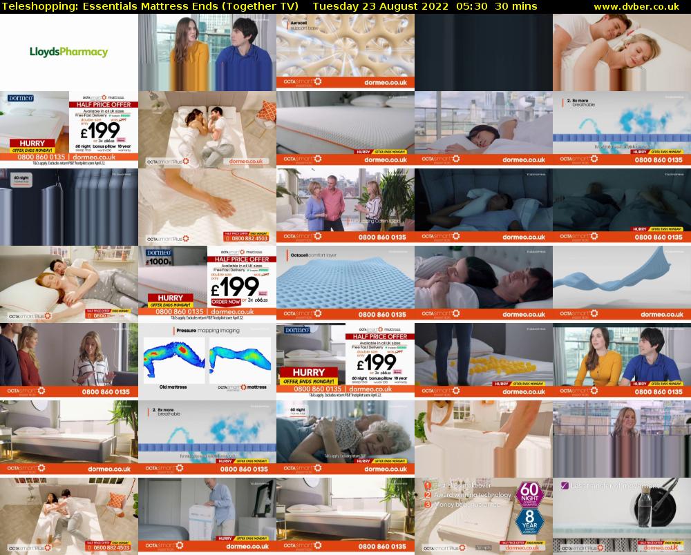 Teleshopping: Essentials Mattress Ends (Together TV) Tuesday 23 August 2022 05:30 - 06:00