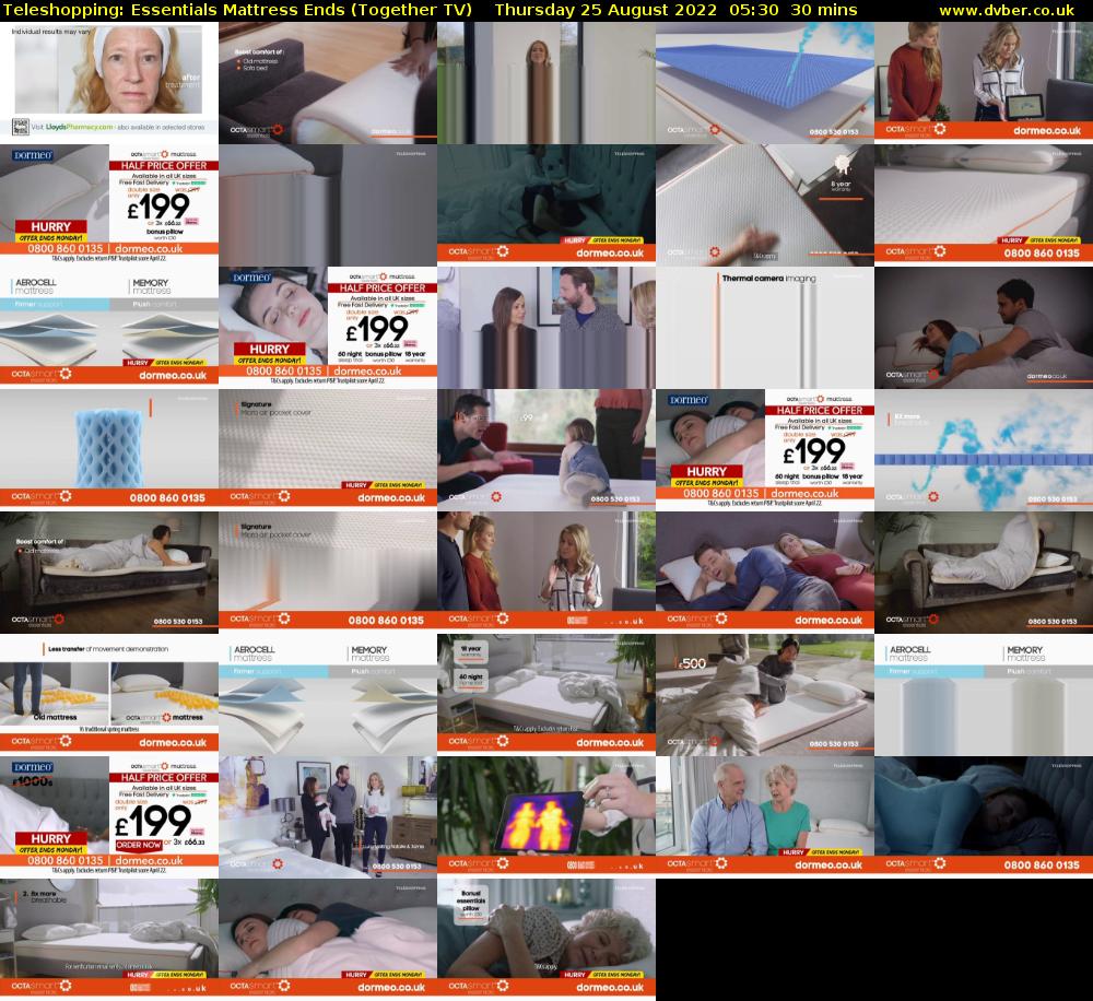 Teleshopping: Essentials Mattress Ends (Together TV) Thursday 25 August 2022 05:30 - 06:00