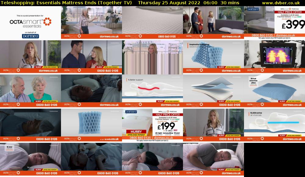 Teleshopping: Essentials Mattress Ends (Together TV) Thursday 25 August 2022 06:00 - 06:30