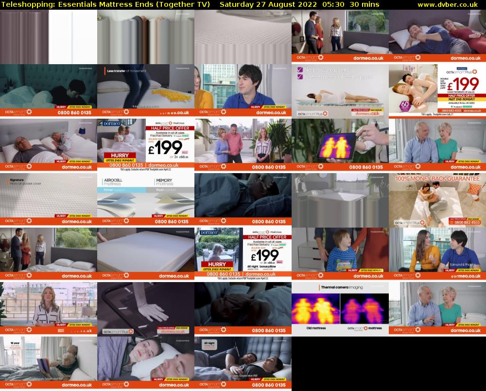 Teleshopping: Essentials Mattress Ends (Together TV) Saturday 27 August 2022 05:30 - 06:00