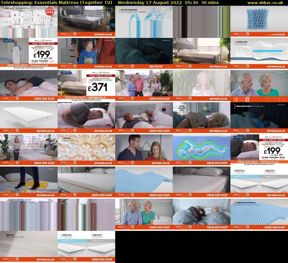 Teleshopping: Essentials Mattress (Together TV) Wednesday 17 August 2022 05:30 - 06:00