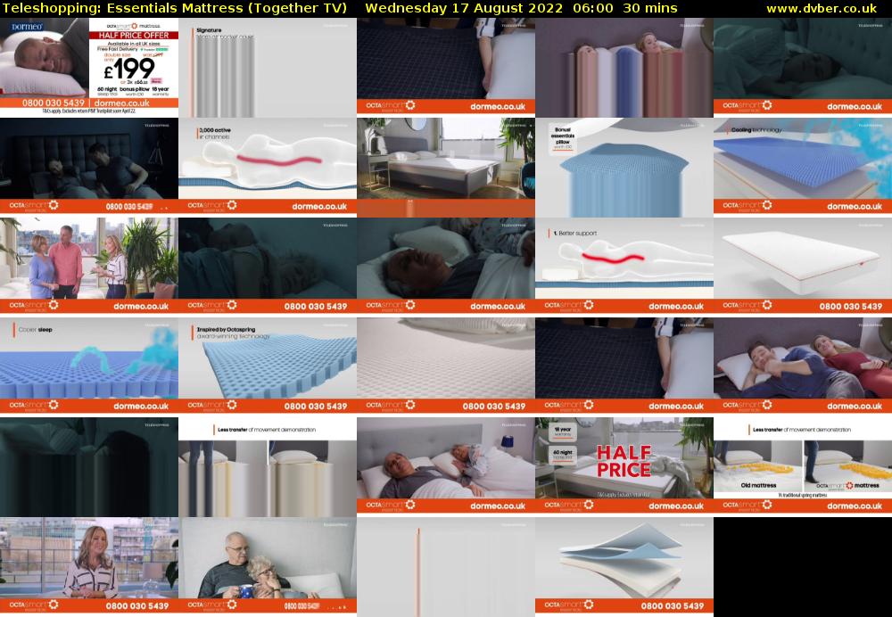 Teleshopping: Essentials Mattress (Together TV) Wednesday 17 August 2022 06:00 - 06:30