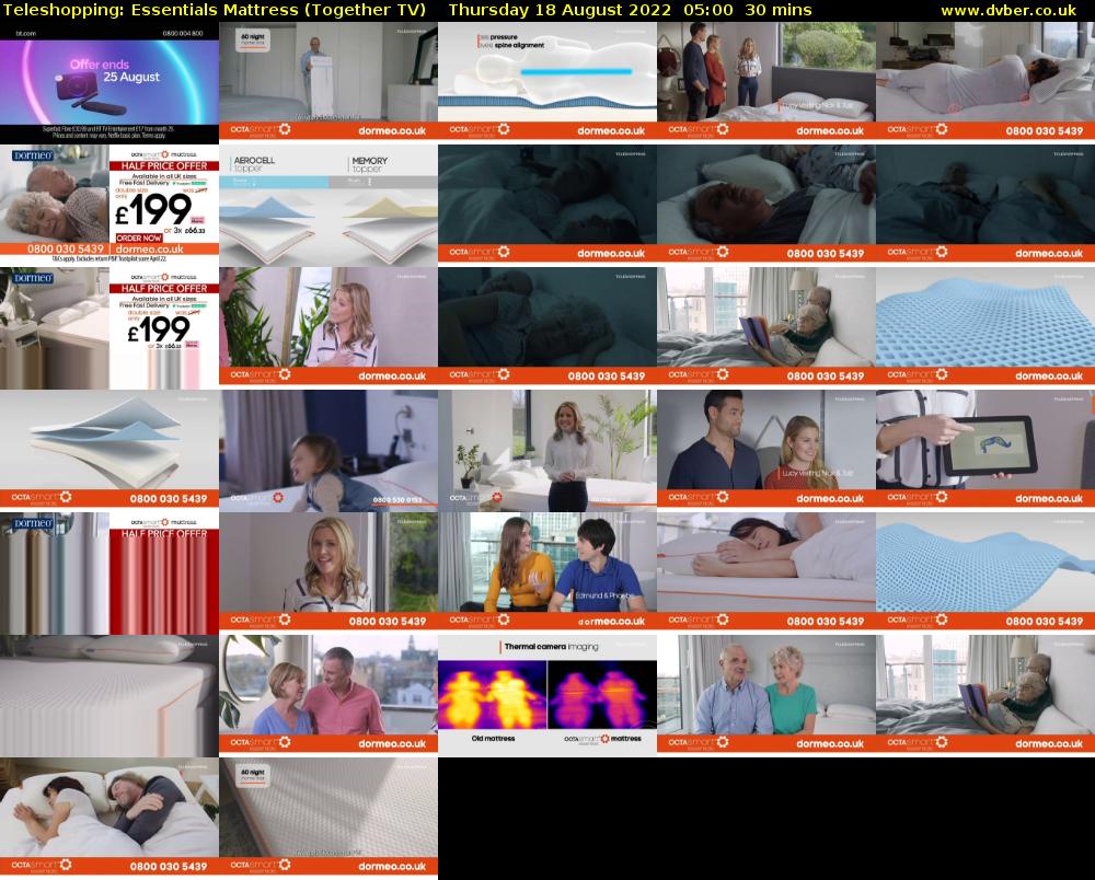 Teleshopping: Essentials Mattress (Together TV) Thursday 18 August 2022 05:00 - 05:30