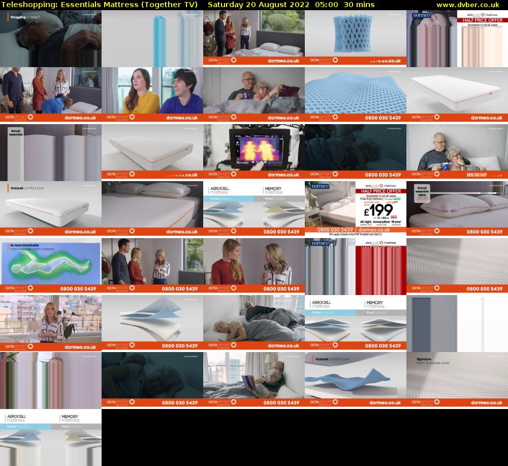 Teleshopping: Essentials Mattress (Together TV) Saturday 20 August 2022 05:00 - 05:30