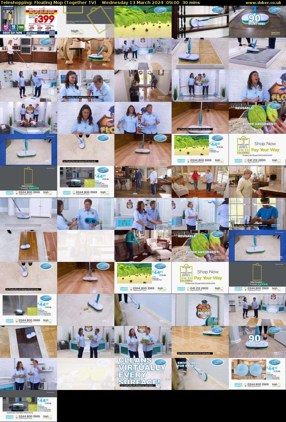 Teleshopping: Floating Mop (Together TV) Wednesday 13 March 2024 09:00 - 09:30