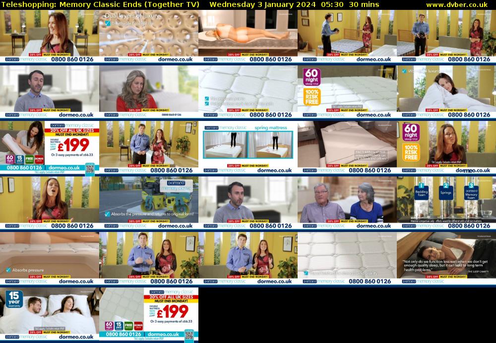 Teleshopping: Memory Classic Ends (Together TV) Wednesday 3 January 2024 05:30 - 06:00