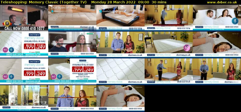 Teleshopping: Memory Classic (Together TV) Monday 28 March 2022 09:00 - 09:30