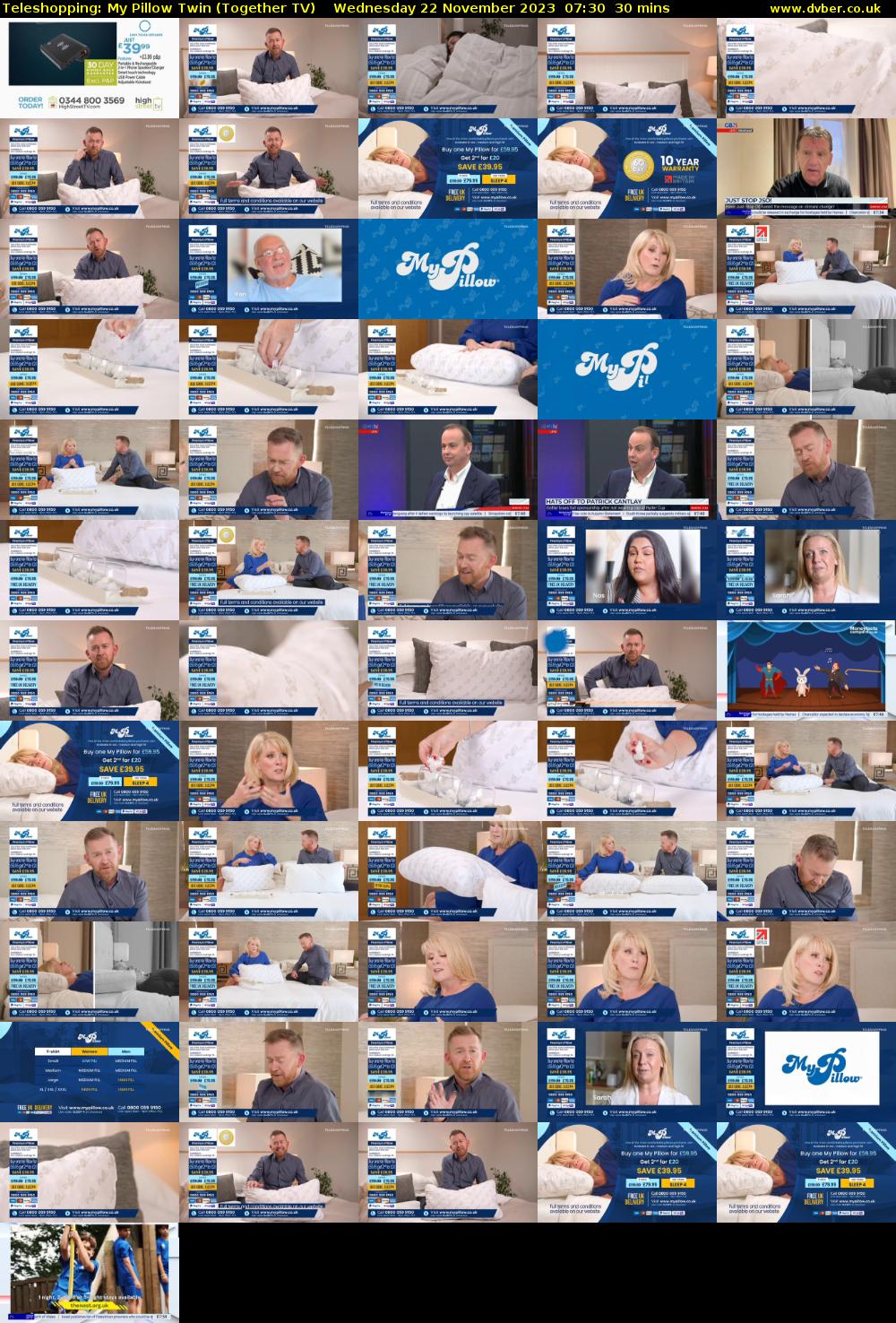 Teleshopping: My Pillow Twin (Together TV) Wednesday 22 November 2023 07:30 - 08:00