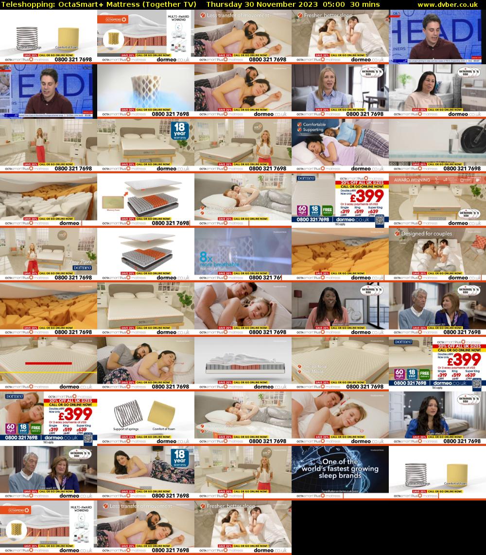 Teleshopping: OctaSmart+ Mattress (Together TV) Thursday 30 November 2023 05:00 - 05:30