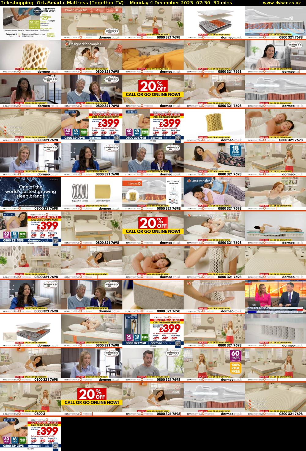 Teleshopping: OctaSmart+ Mattress (Together TV) Monday 4 December 2023 07:30 - 08:00