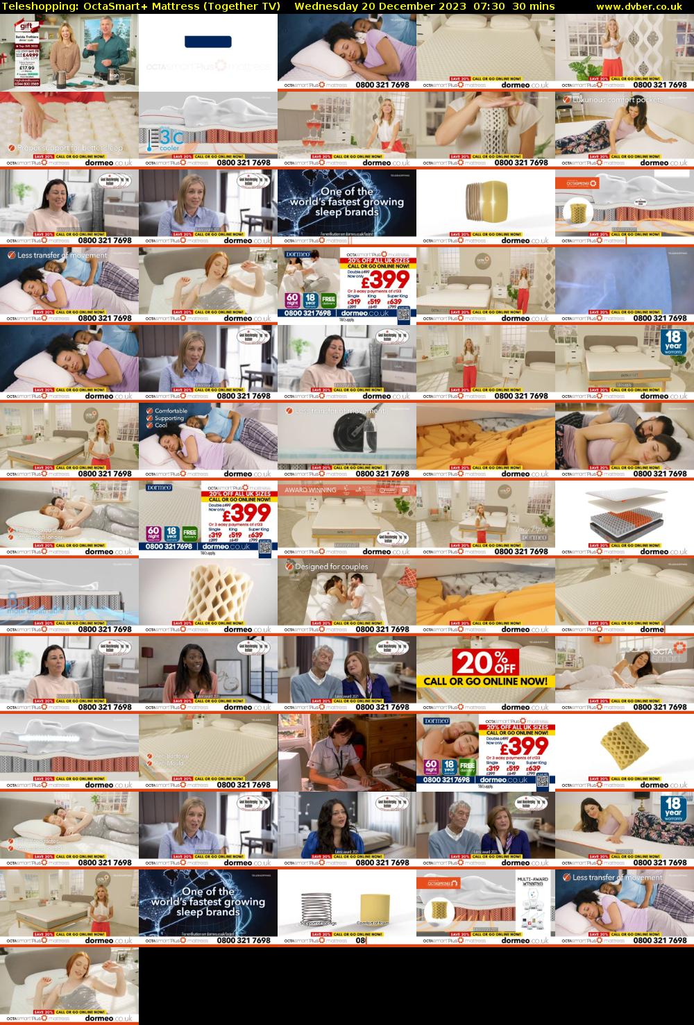 Teleshopping: OctaSmart+ Mattress (Together TV) Wednesday 20 December 2023 07:30 - 08:00
