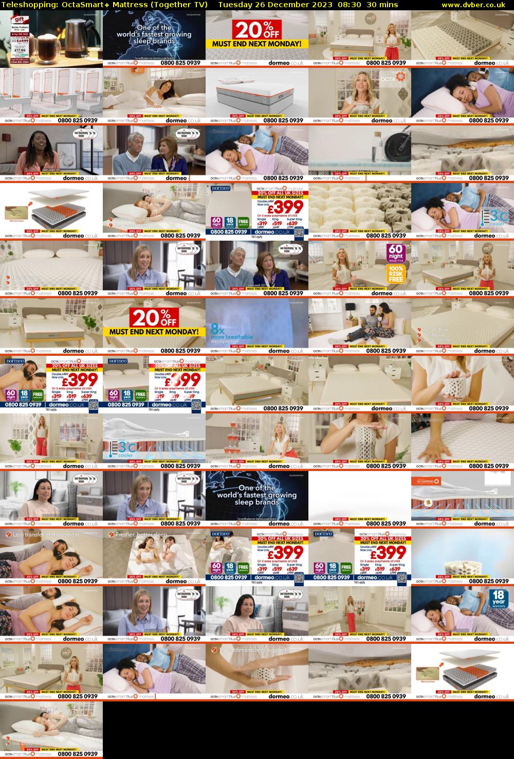 Teleshopping: OctaSmart+ Mattress (Together TV) Tuesday 26 December 2023 08:30 - 09:00